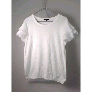 Adrianna Papell Blouse Women's Large White Double Ruffle Flutter Sleeves 38×25